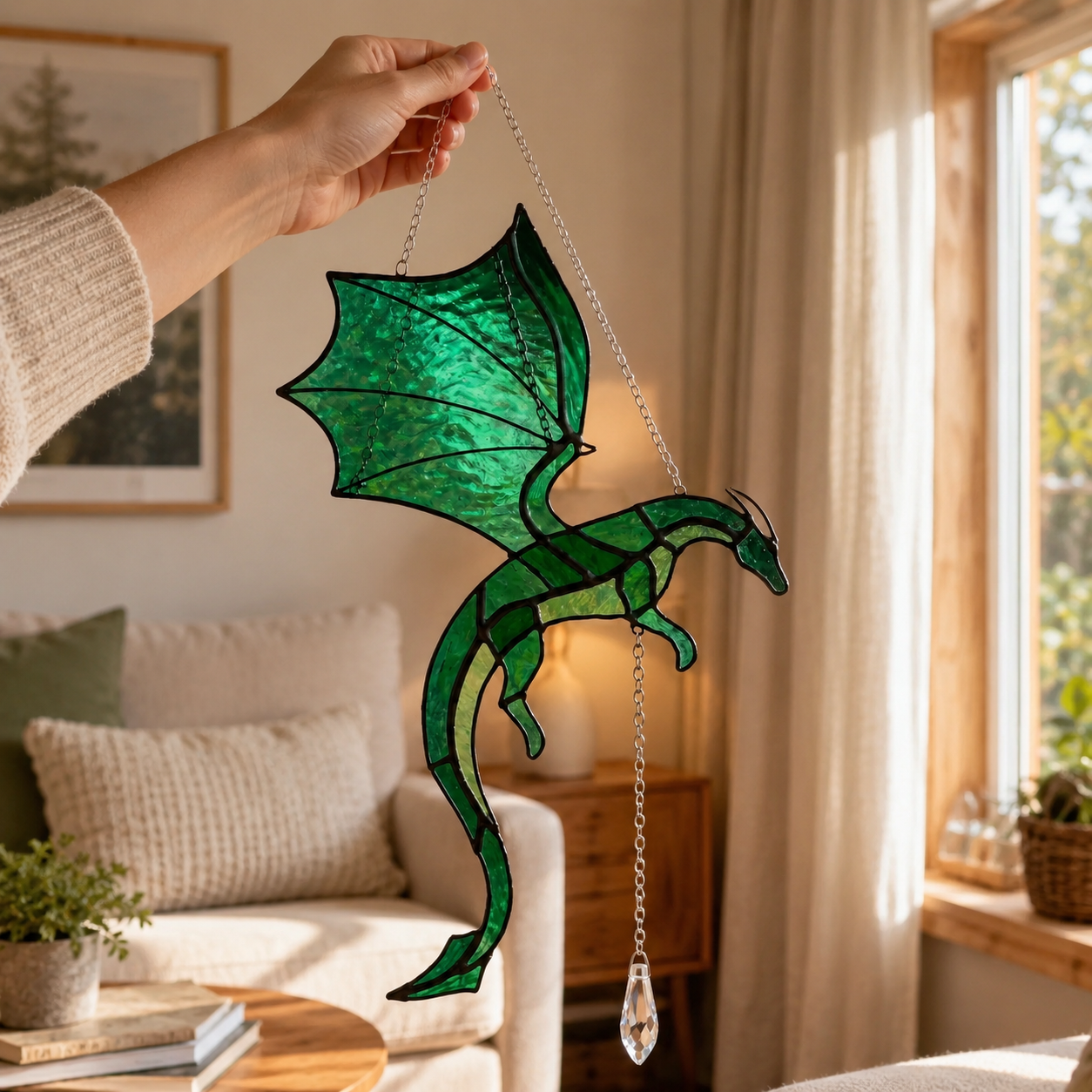 🐉 Flying Dragon Acrylic Suncatcher Stained Glass Design | Window Hanging Decor