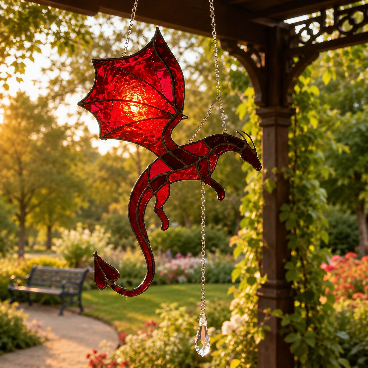 🐉 Flying Dragon Acrylic Suncatcher Stained Glass Design | Window Hanging Decor