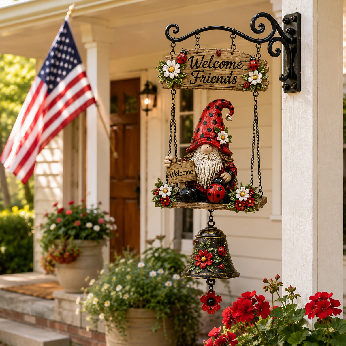 🔥Limited time 50% OFF – Rustic Garden Gnome Bell Outdoor Decor 🐞🌼❤️