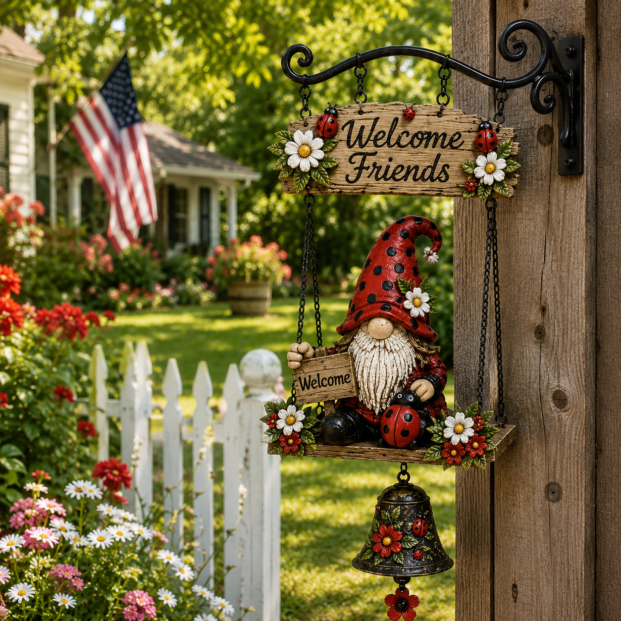 🔥Limited time 50% OFF – Rustic Garden Gnome Bell Outdoor Decor 🐞🌼❤️