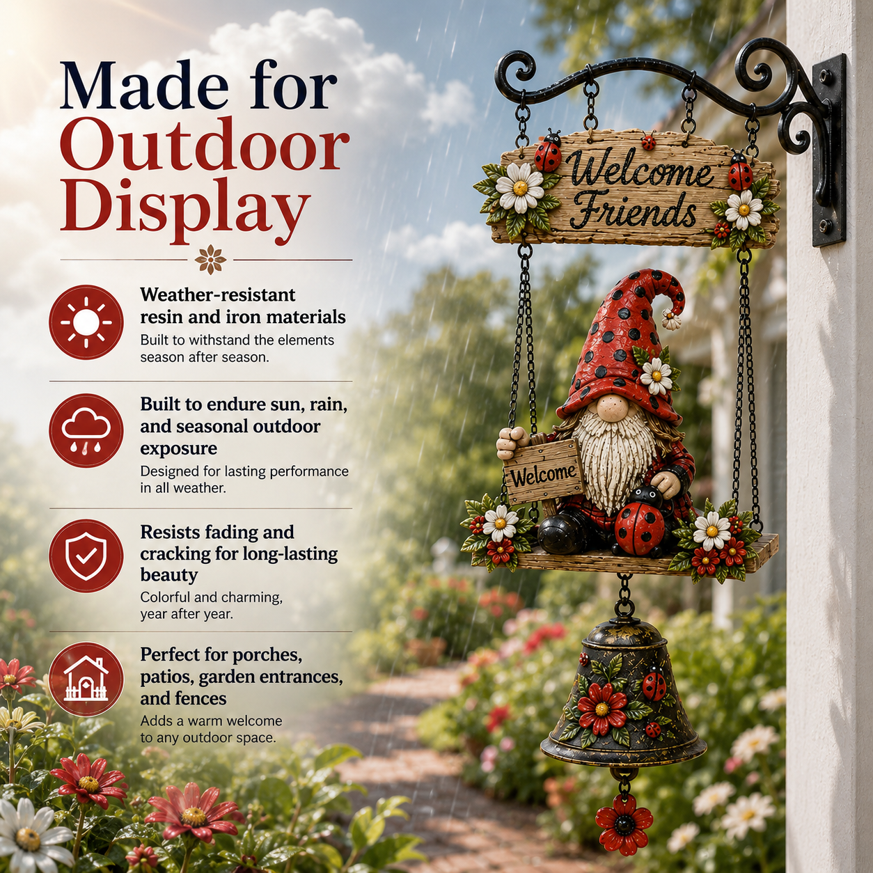 🔥Limited time 50% OFF – Rustic Garden Gnome Bell Outdoor Decor 🐞🌼❤️