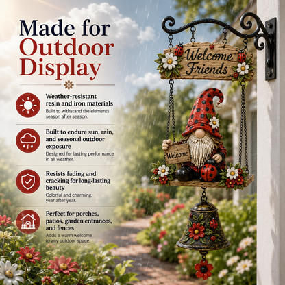 🔥Limited time 50% OFF – Rustic Garden Gnome Bell Outdoor Decor 🐞🌼❤️