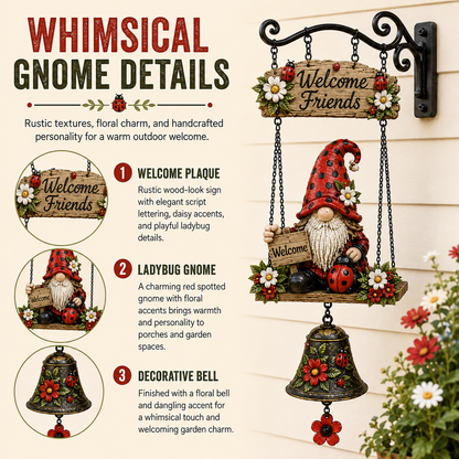 🔥Limited time 50% OFF – Rustic Garden Gnome Bell Outdoor Decor 🐞🌼❤️