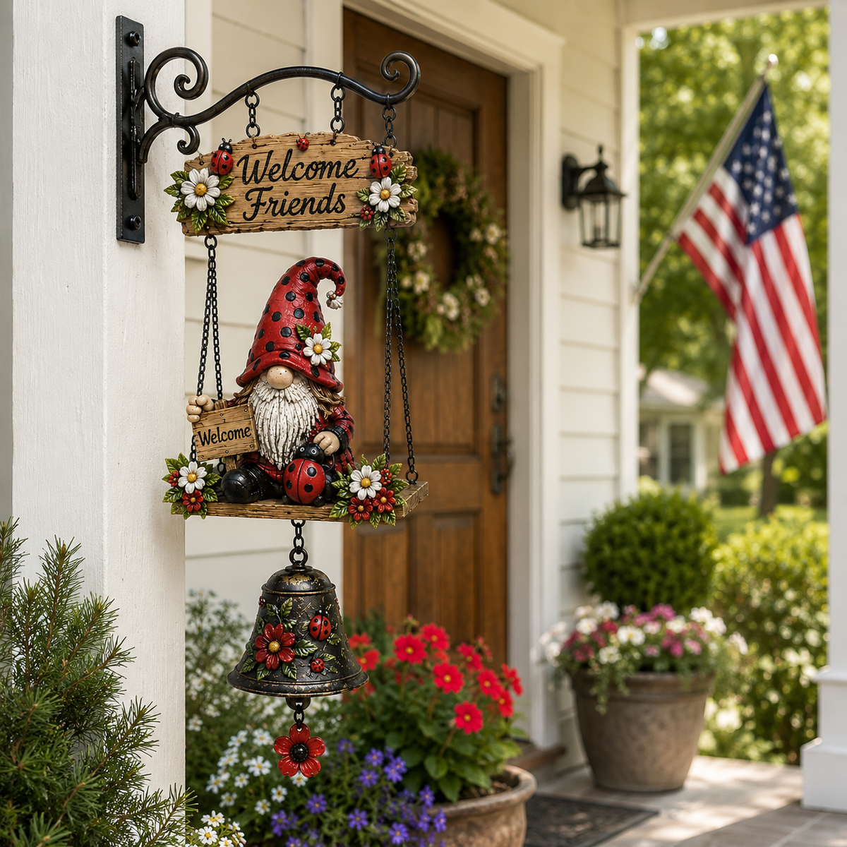 🔥Limited time 50% OFF – Rustic Garden Gnome Bell Outdoor Decor 🐞🌼❤️