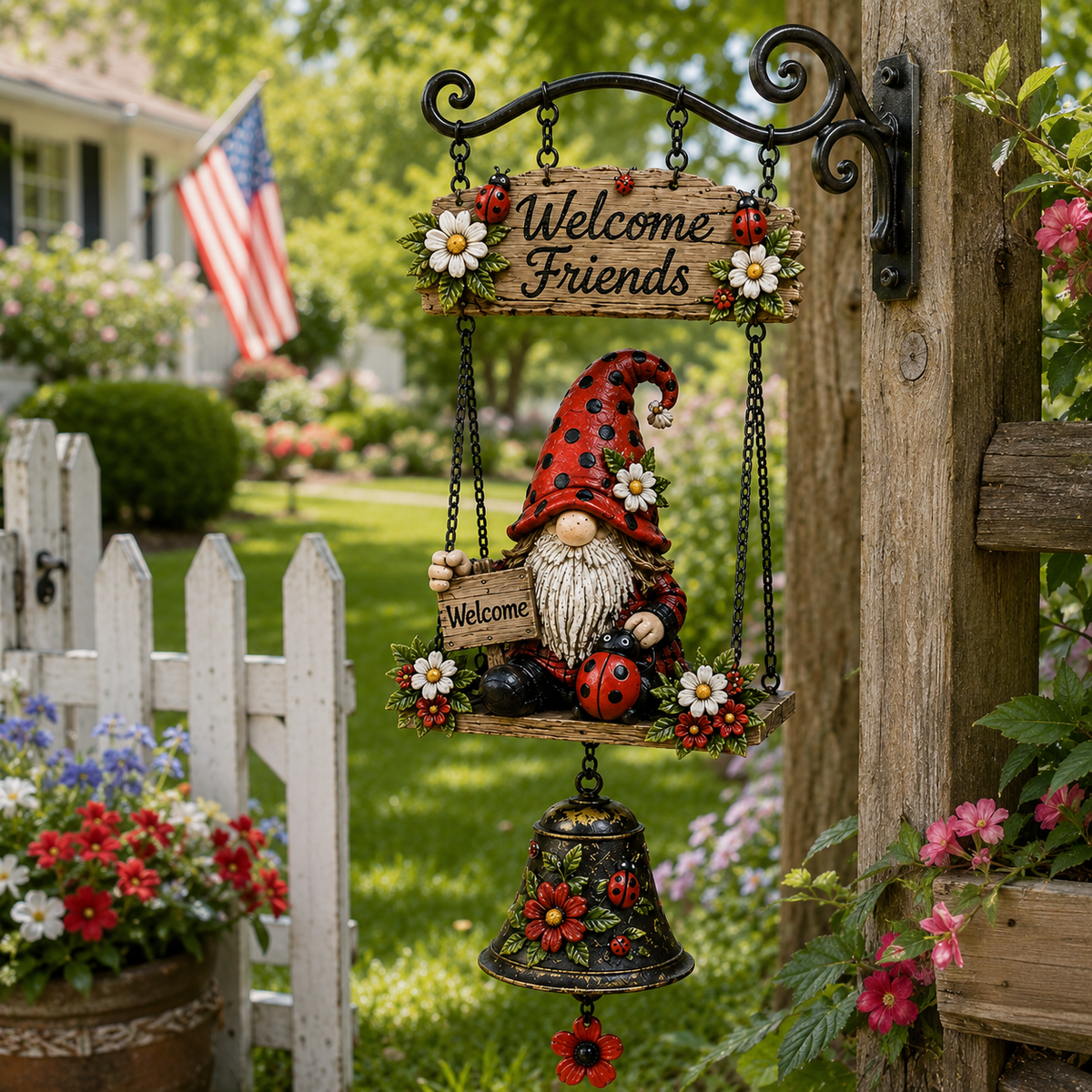 🔥Limited time 50% OFF – Rustic Garden Gnome Bell Outdoor Decor 🐞🌼❤️