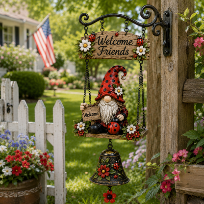 🔥Limited time 50% OFF – Rustic Garden Gnome Bell Outdoor Decor 🐞🌼❤️