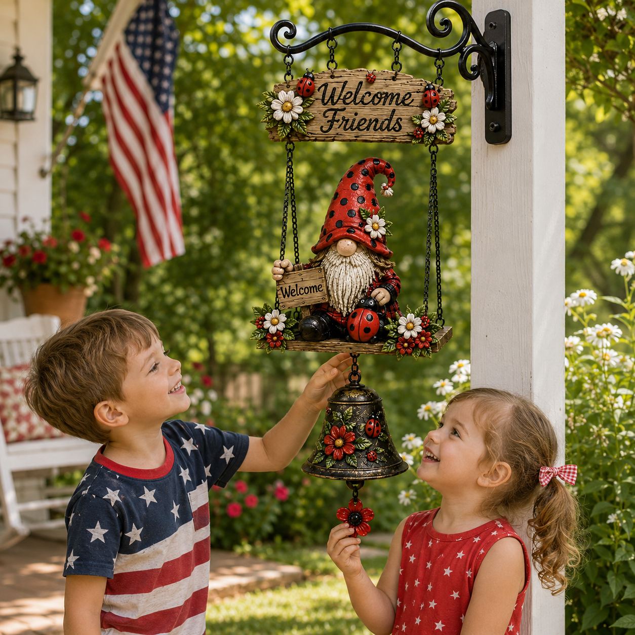 🔥Limited time 50% OFF – Rustic Garden Gnome Bell Outdoor Decor 🐞🌼❤️