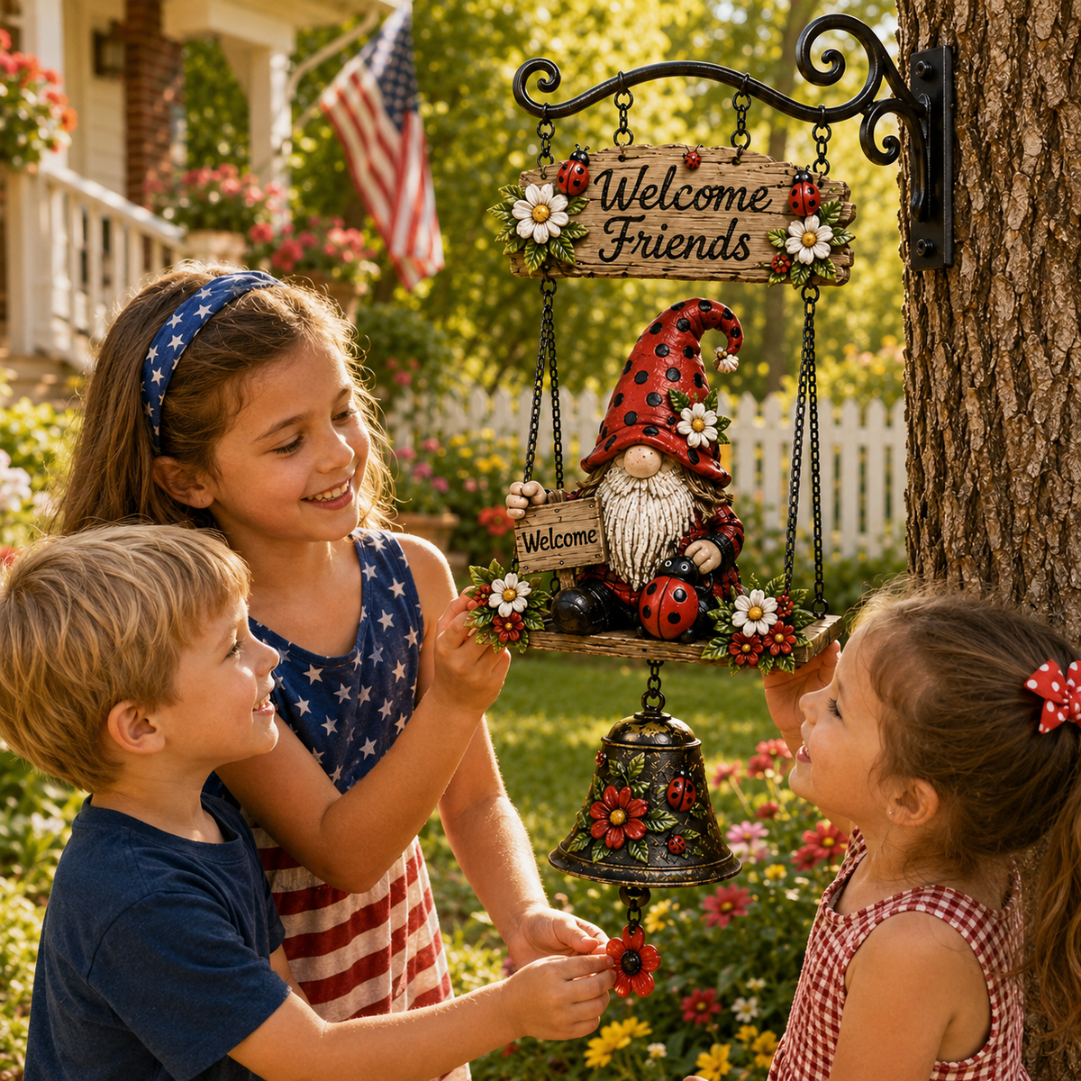 🔥Limited time 50% OFF – Rustic Garden Gnome Bell Outdoor Decor 🐞🌼❤️