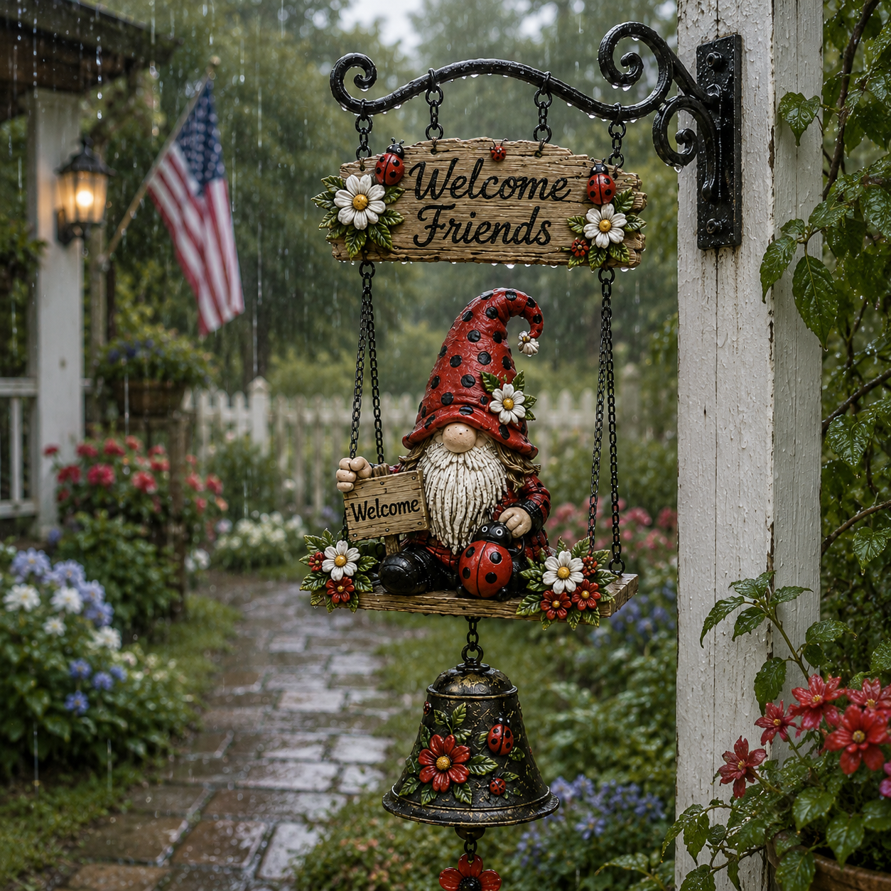 🔥Limited time 50% OFF – Rustic Garden Gnome Bell Outdoor Decor 🐞🌼❤️