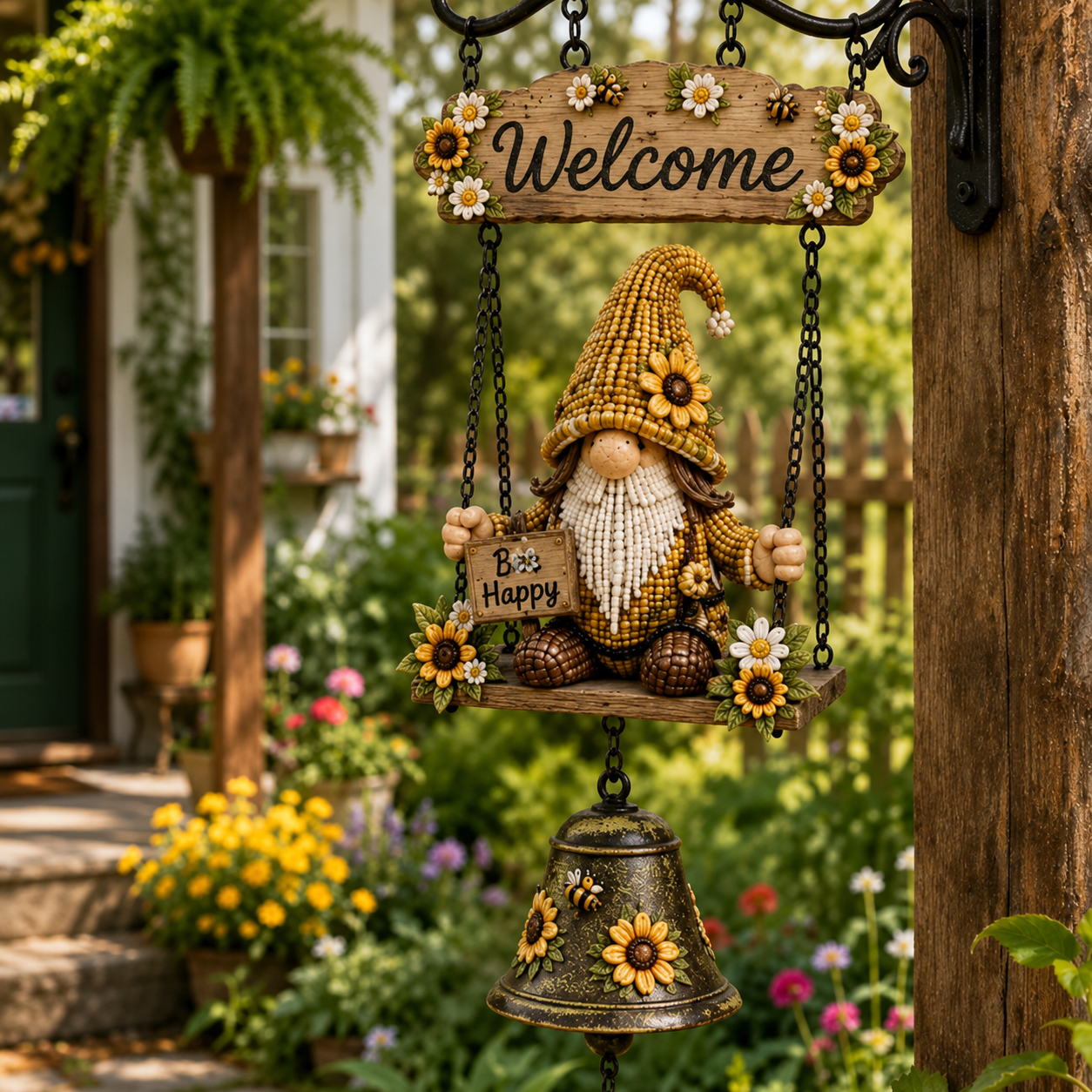 🔥Limited time 50% OFF – Rustic Garden Gnome Bell Outdoor Decor 🐞🌼❤️