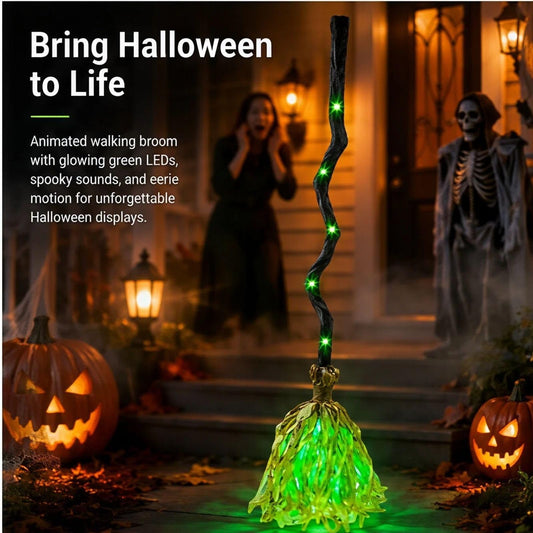 Animated Halloween Witch Broom