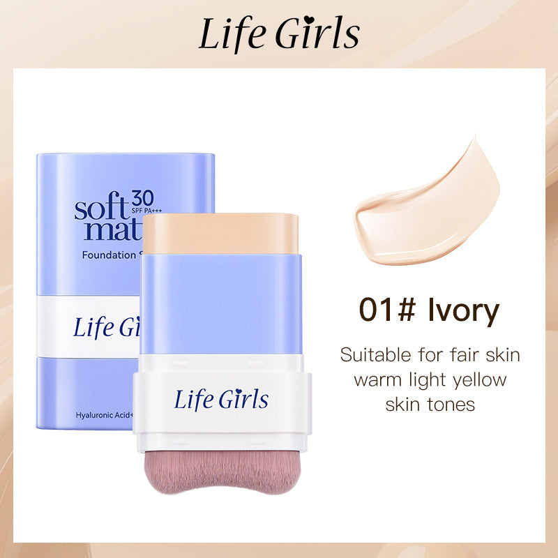 5-in-1 Soft Matte Foundation Stick with Built-in Brush | Ceramide & Hyaluronic Acid | Buildable Coverage