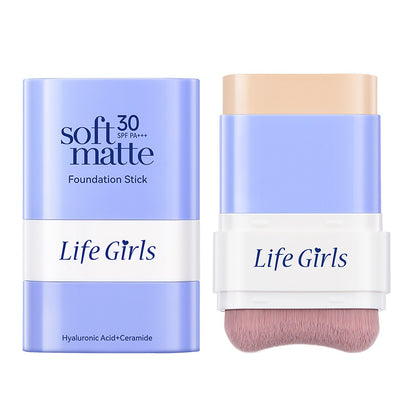 5-in-1 Soft Matte Foundation Stick with Built-in Brush | Ceramide & Hyaluronic Acid | Buildable Coverage
