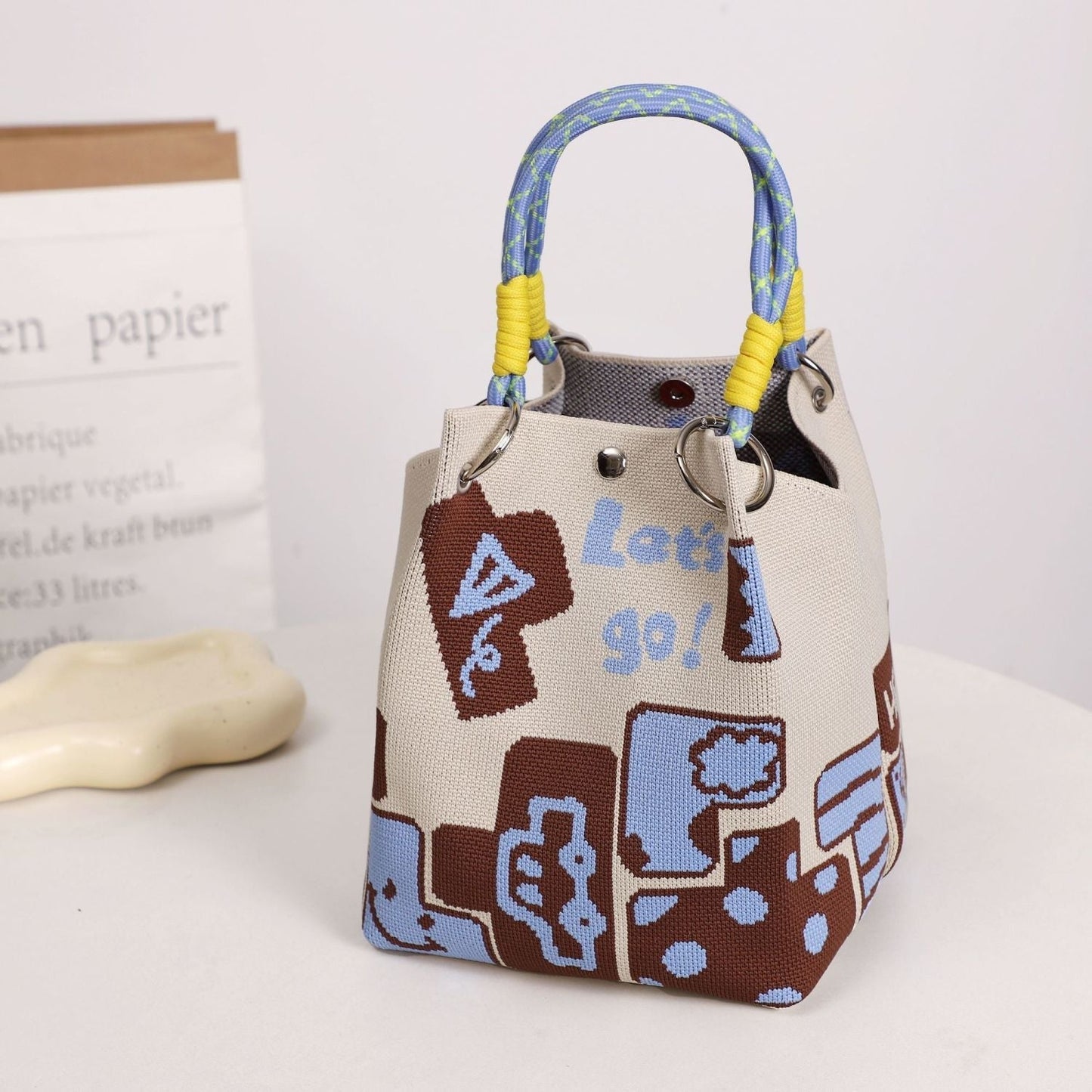 👜🏅Boho Woven Polyester Bucket Bag