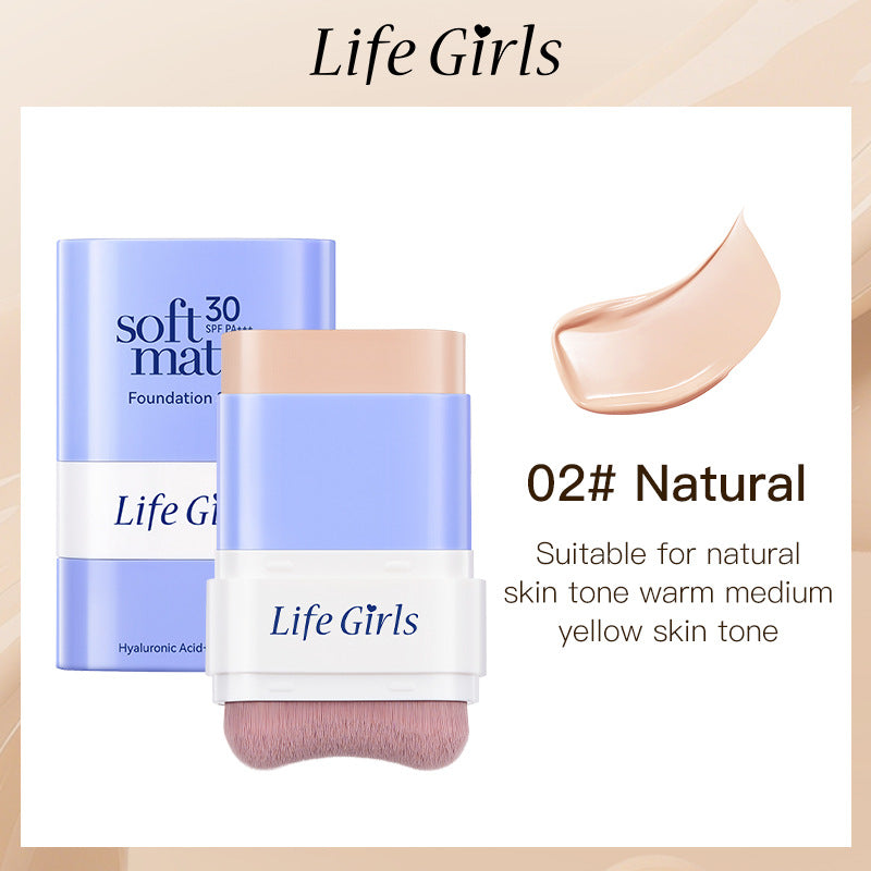 5-in-1 Soft Matte Foundation Stick with Built-in Brush | Ceramide & Hyaluronic Acid | Buildable Coverage