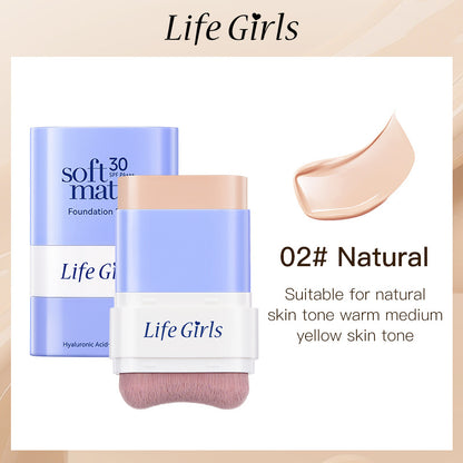 5-in-1 Soft Matte Foundation Stick with Built-in Brush | Ceramide & Hyaluronic Acid | Buildable Coverage