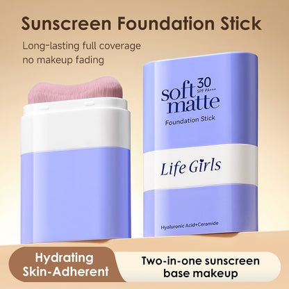 5-in-1 Soft Matte Foundation Stick with Built-in Brush | Ceramide & Hyaluronic Acid | Buildable Coverage