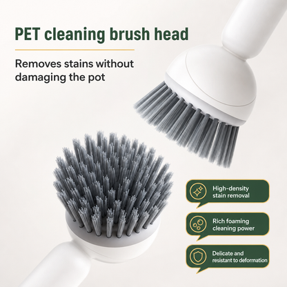 360° Rotating Soap Dispensing Dish Brush with Interchangeable Heads
