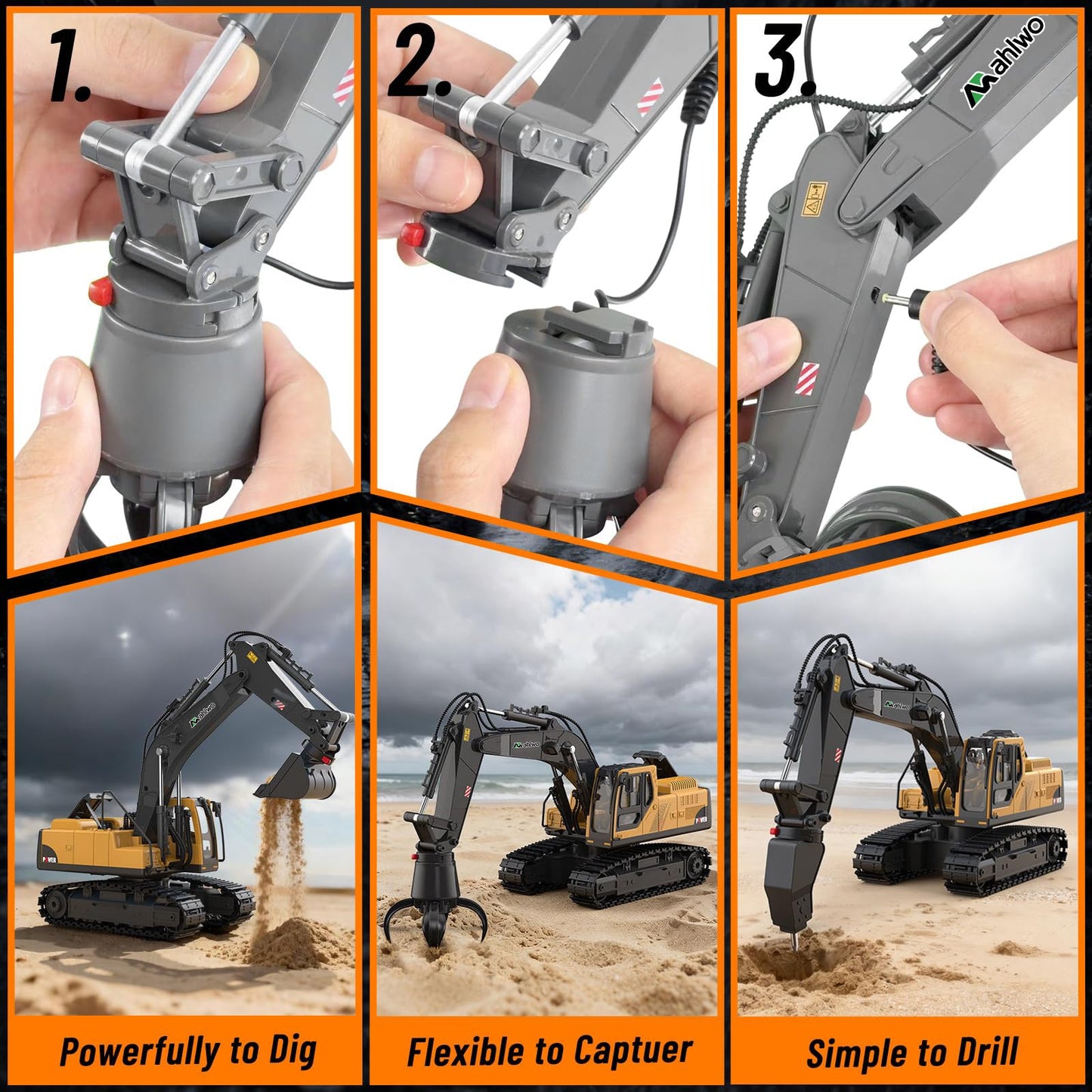 Father's Day Special: 3 in 1 Remote Control Excavator Toy with Metal Bucket/Claw/Drill