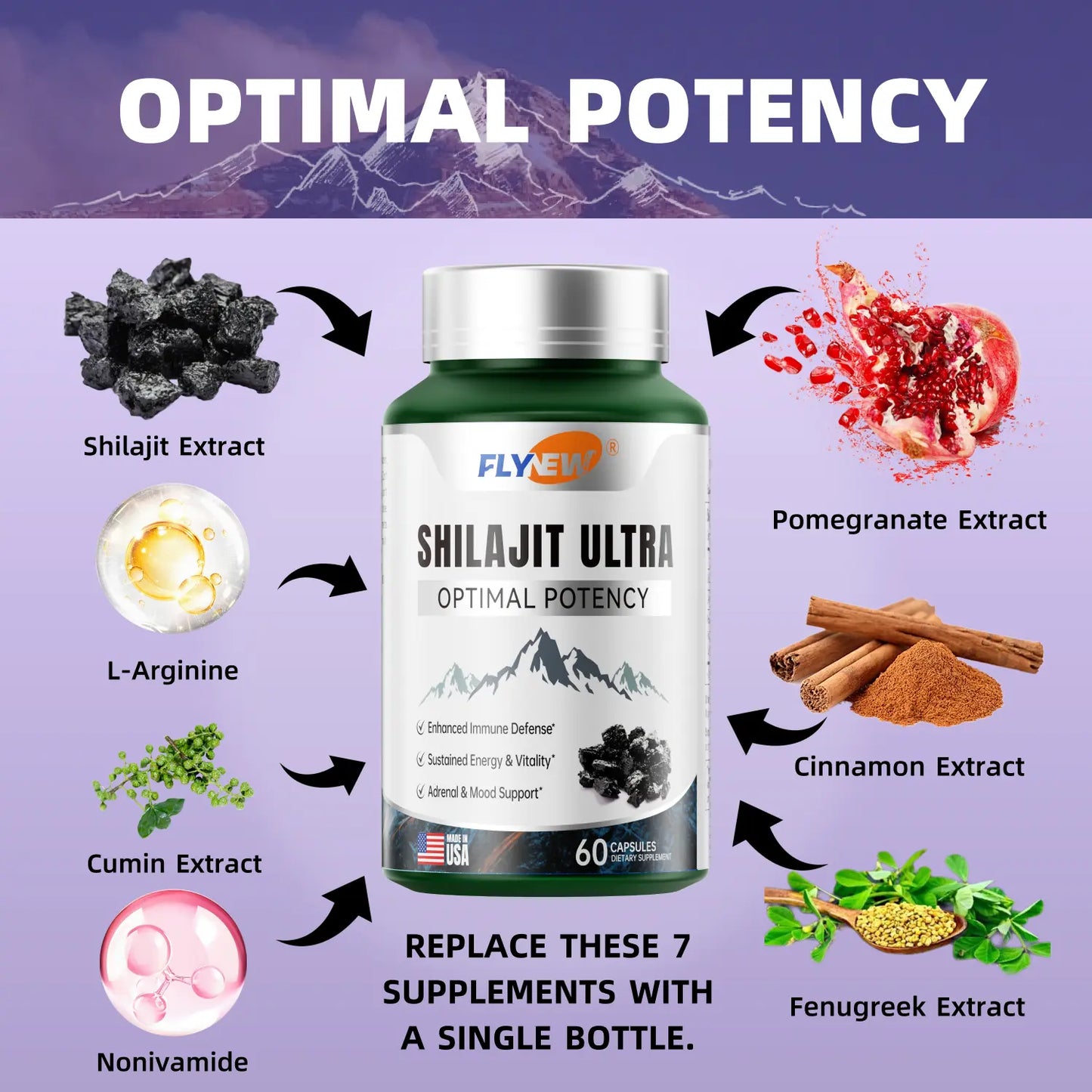 FLYNEW Shilajit Capsules – Pure Himalayan Resin with 85+ Trace Minerals -A0031