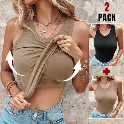 ChicMe Built-In Bra Ribbed Tank Top – Padded Racerback Everyday Basic-A0012