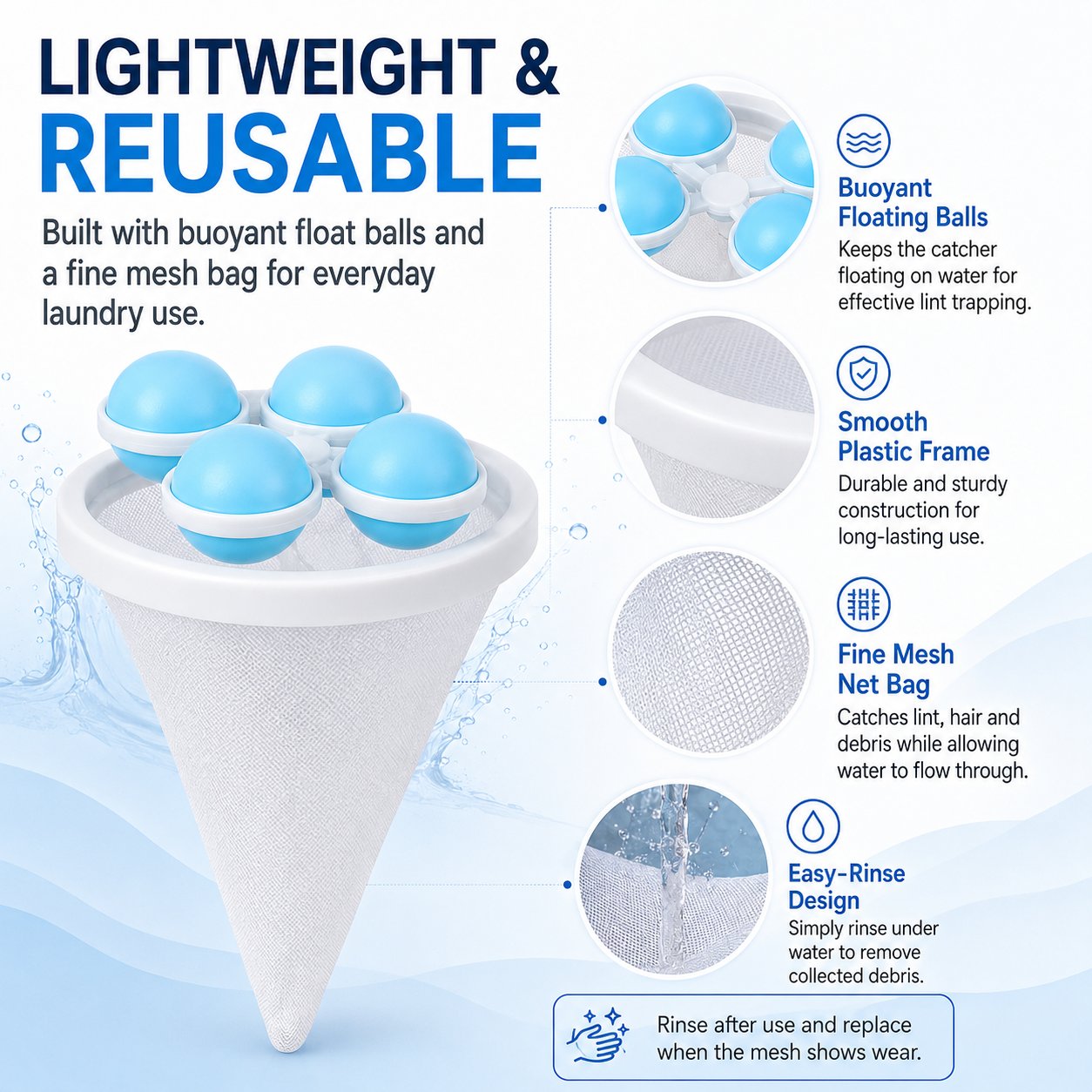 🧺 BUY 1 GET 1 FREE! 🧼 - 👚Floating Lint & Hair CatcherCatches Hair & Lint, Reusable & Protects Washing Machine/Drain 🚿