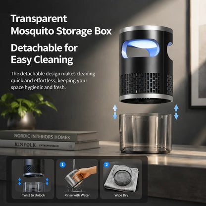 Indoor Insect Trap with Light and Suction Non Zapper Flying Bug Catcher for Mosquitoes Fruit Flies Gnats and Moths（Includes One 18650 Rechargeable Lithium Battery）