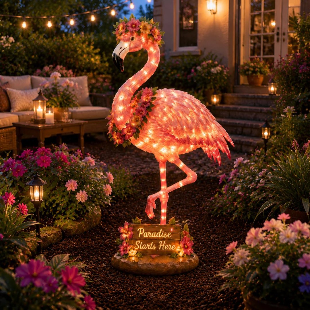 Flamingo Glow Garden Sculpture – Tropical Pink Light-Up Yard Decor for Backyard & Patio Nights