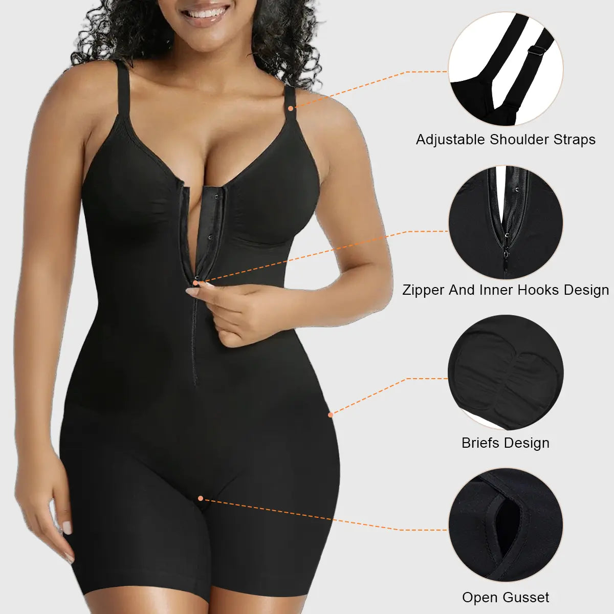 SHAPERX Tummy Control Bodysuit for Women – Zip-Up Shaping Bodysuit with Breathable Mesh-A0032