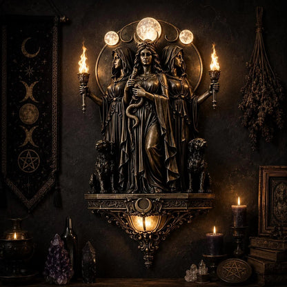 🔥 Hecate Triple Goddess LED Wall Sconce – Mystical Torch Wall Light🌙