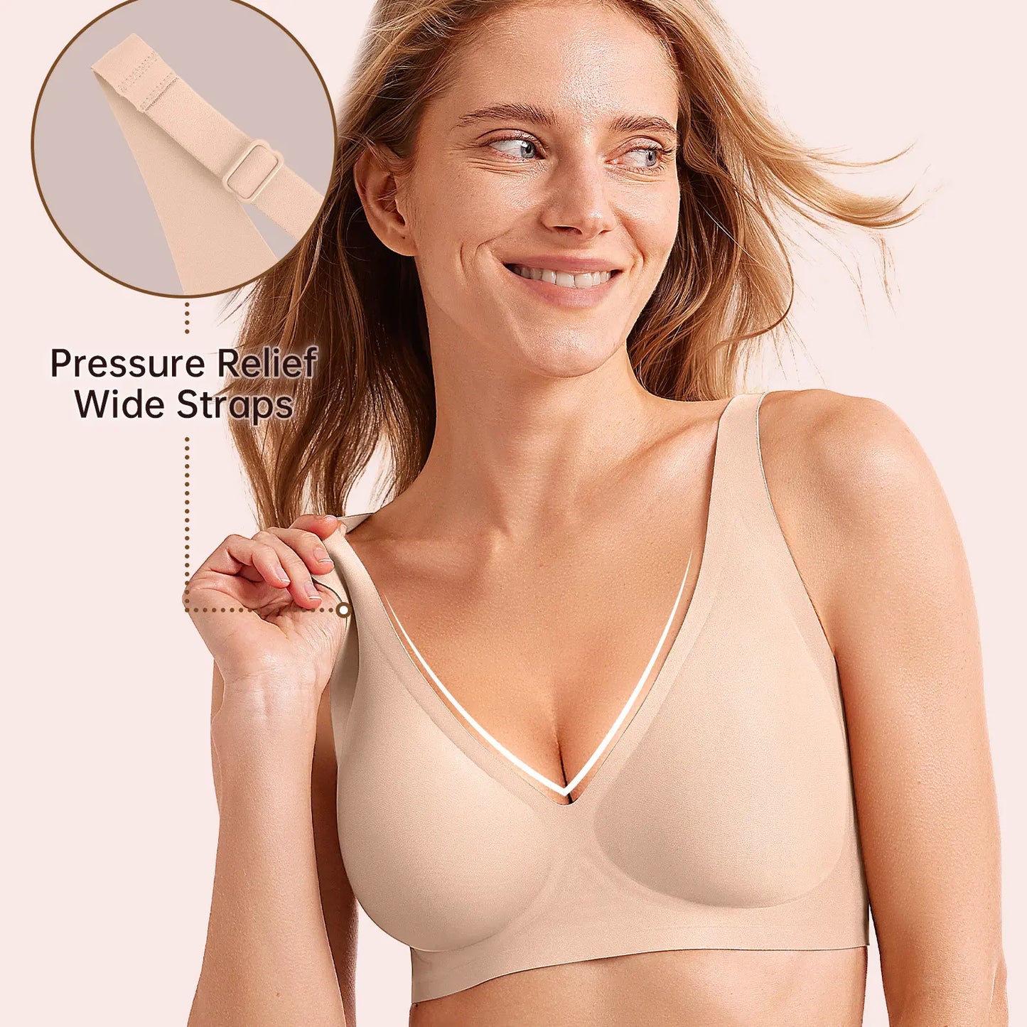 OEAK Deep V Wireless Bra – Seamless Push-Up Bralette, No Underwire-A0017