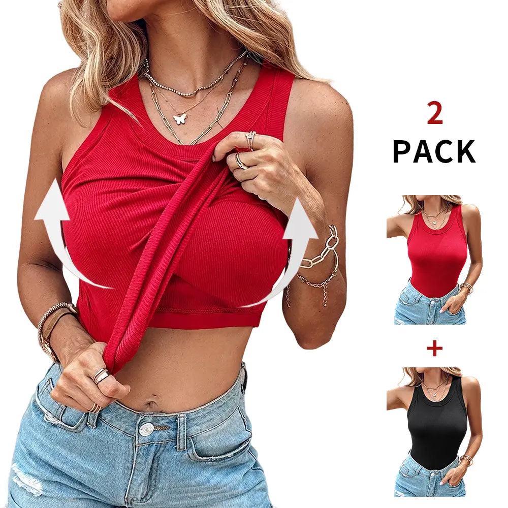 ChicMe Built-In Bra Ribbed Tank Top – Padded Racerback Everyday Basic-A0012