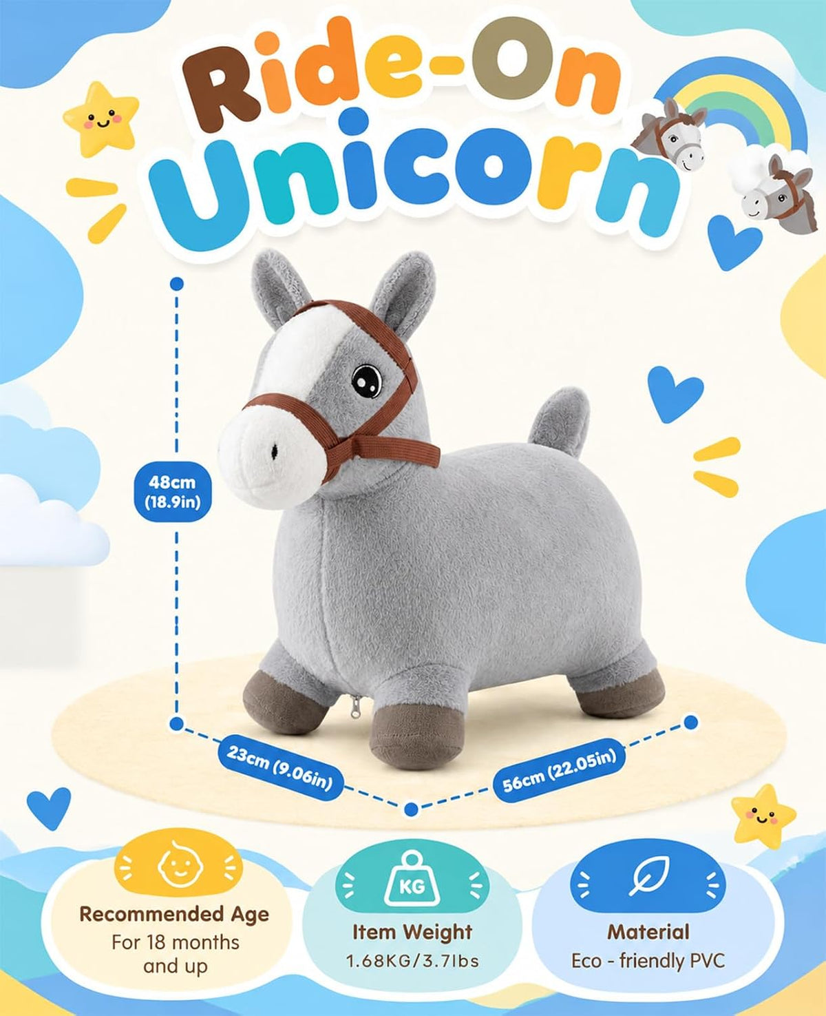 Bouncy Horse Hopper, Inflatable Ride-On Toy, 18+ Months, 100 LBS