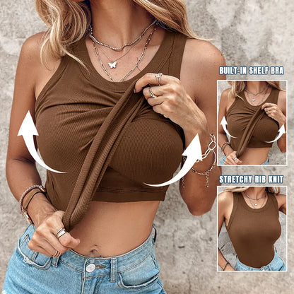 ChicMe Built-In Bra Ribbed Tank Top – Padded Racerback Everyday Basic-A0012