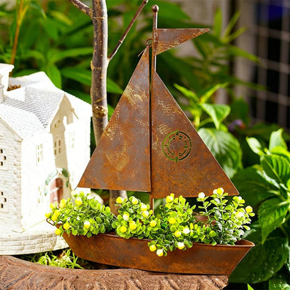 ⏰ NOW! 🌱  Rustic Sailboat Metal Planter - Handcrafted, weather-resistant & perfect for succulents, herbs or flowers – charming garden or shelf decor 🏡