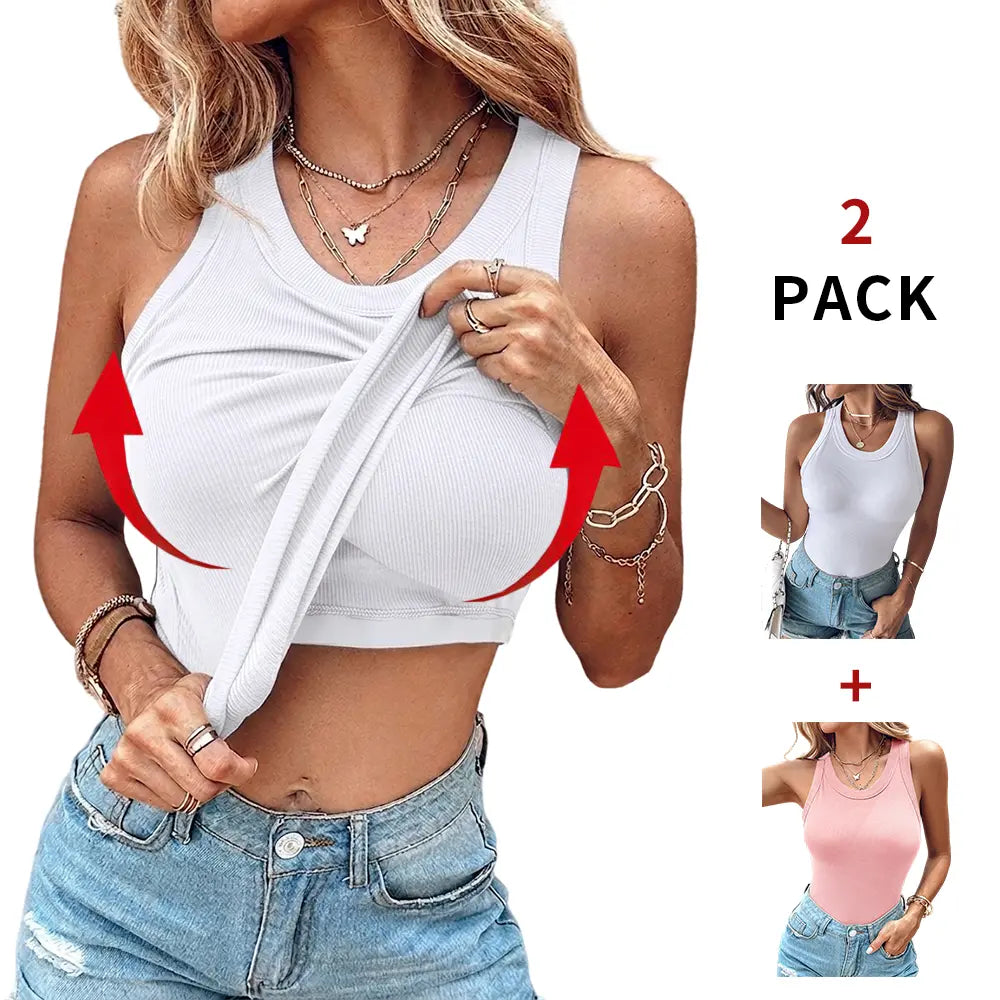 ChicMe Built-In Bra Ribbed Tank Top – Padded Racerback Everyday Basic-A0012