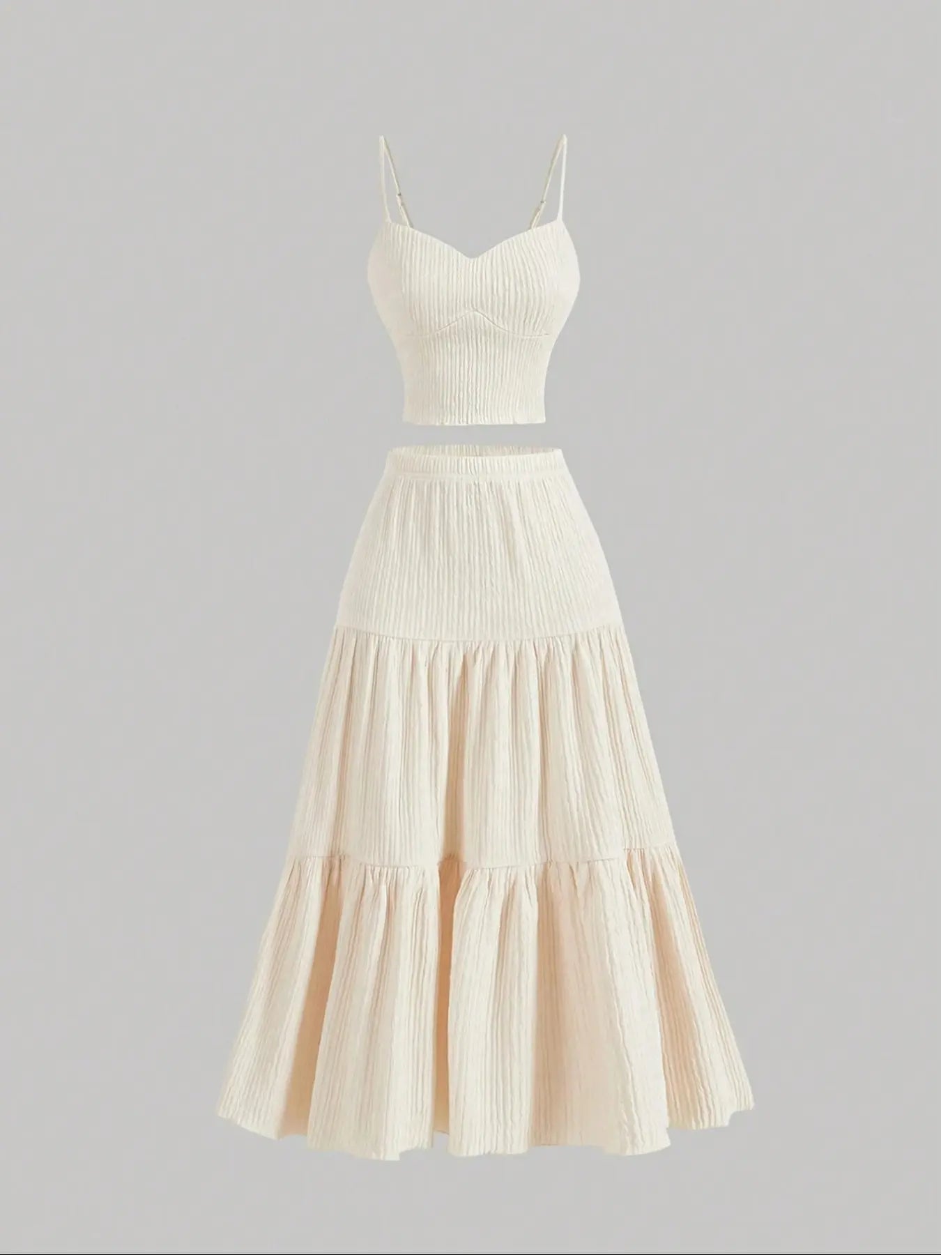 Women's Solid Crop Cami Top & A-Line Skirt Two-Piece Set – Casual Summer Outfit-A0019