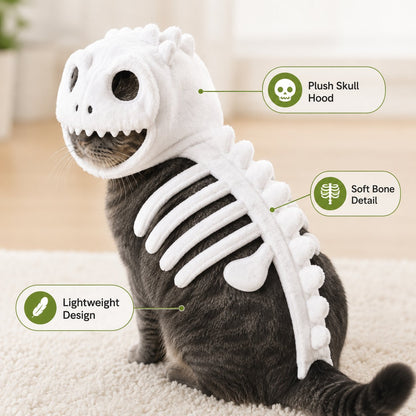 🎉🦖 Glow-in-the-Dark Dinosaur Skeleton Cat Costume — Let Your Kitty Roar at Night! ✨