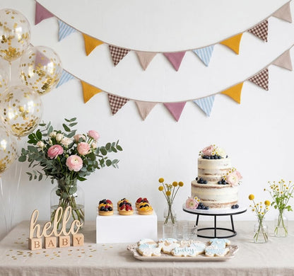 2Pcs Triangle Bunting Flag No-Diy Cotton Fabric Garland Reusable Party Banner for Nursery Baby Shower Birthday Boho Wedding Party Decoration Each 10 Flags(Pink Candy-012)