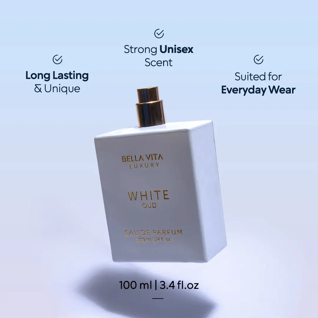 BellaVita White Oud Eau De Parfum 100ML | Unisex Luxury Perfume | Fresh Spicy Oud Scent | Long-Lasting Fragrance