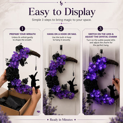 🌙🐈‍⬛ Light Up Your Door With a Magical Halloween Moon Cat Wreath
