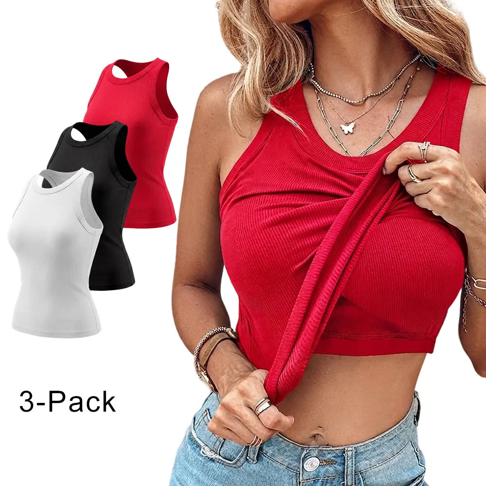 ChicMe Built-In Bra Ribbed Tank Top – Padded Racerback Everyday Basic-A0012