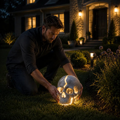 💀 Cracked Skull Solar Garden Light