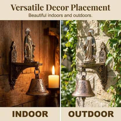 ✨ Our Lady of Grace Bronze Miraculous Medal Wall Bell | 🙏 Catholic Religious Home & Garden Decor