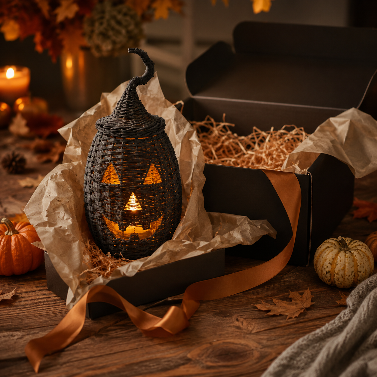 🔥Last Day 60% OFF🔥Rustic Wicker Pumpkin Candle Holder - Handwoven Jack-O’-Lantern Halloween Porch Decor