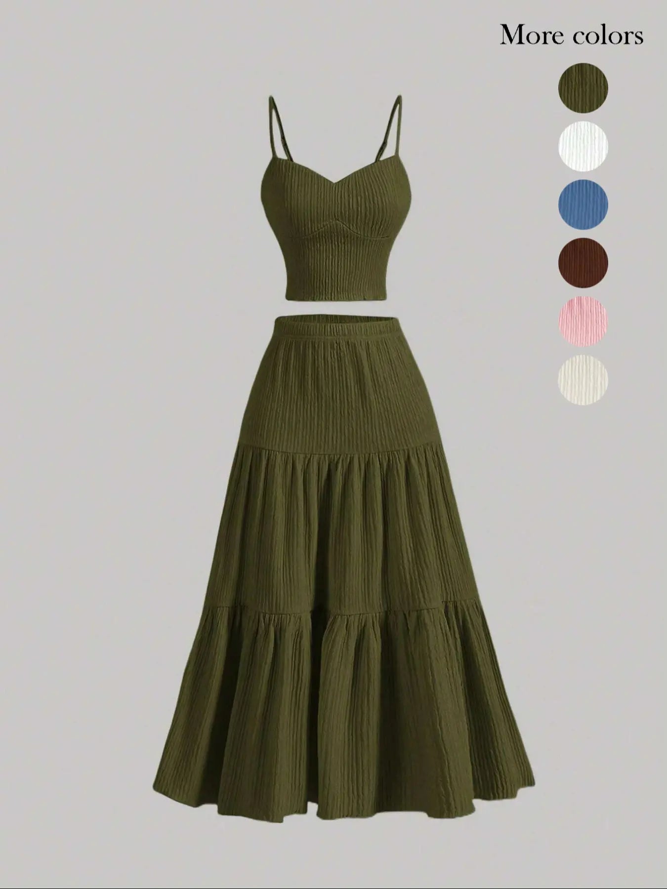 Women's Solid Crop Cami Top & A-Line Skirt Two-Piece Set – Casual Summer Outfit-A0019