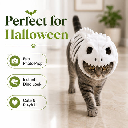 🎉🦖 Glow-in-the-Dark Dinosaur Skeleton Cat Costume — Let Your Kitty Roar at Night! ✨