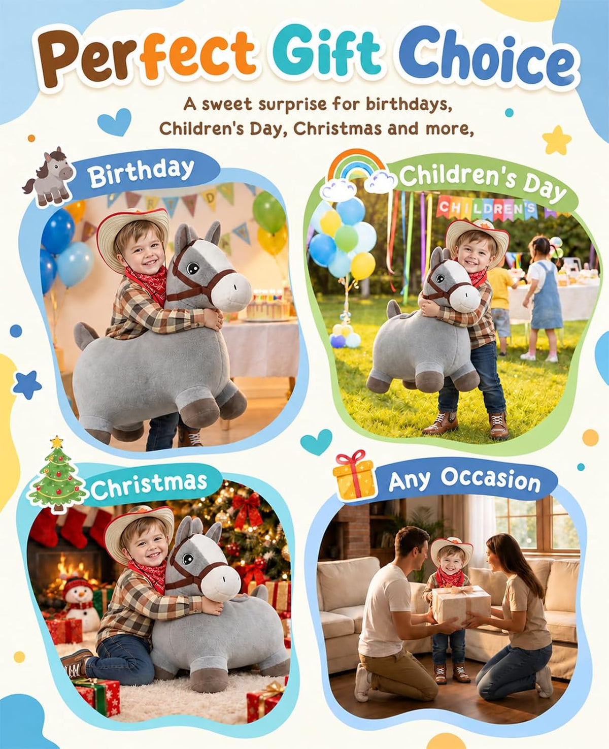 Bouncy Horse Hopper, Inflatable Ride-On Toy, 18+ Months, 100 LBS