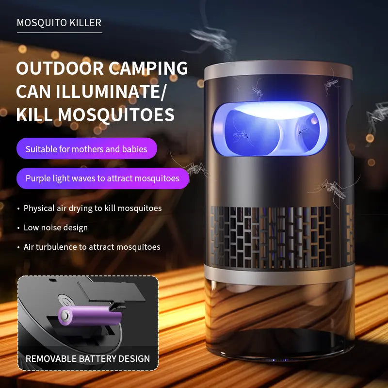 Indoor Insect Trap with Light and Suction Non Zapper Flying Bug Catcher for Mosquitoes Fruit Flies Gnats and Moths（Includes One 18650 Rechargeable Lithium Battery）