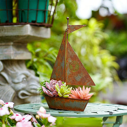 ⏰ NOW! 🌱  Rustic Sailboat Metal Planter - Handcrafted, weather-resistant & perfect for succulents, herbs or flowers – charming garden or shelf decor 🏡